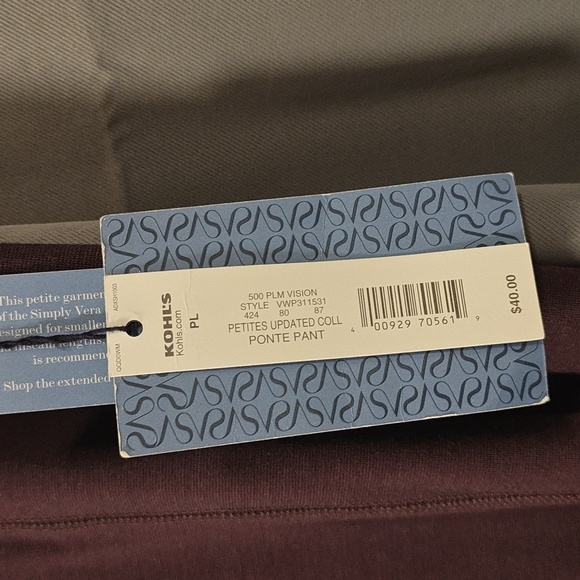 Vera Wang simply Vera Ponte pant plum vision PL SOLD - Picture 3 of 4